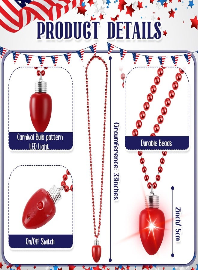 Ferreve 24 Pcs 4th of July Light up Beads Necklaces Bulk LED Patriotic Red White Blue Bulb Necklaces with 3 Light Modes Glow Accessories for Flag Day, Independence Day - Image 3
