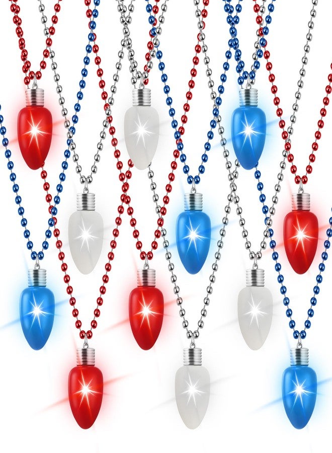 Ferreve 24 Pcs 4th of July Light up Beads Necklaces Bulk LED Patriotic Red White Blue Bulb Necklaces with 3 Light Modes Glow Accessories for Flag Day, Independence Day - Image 1