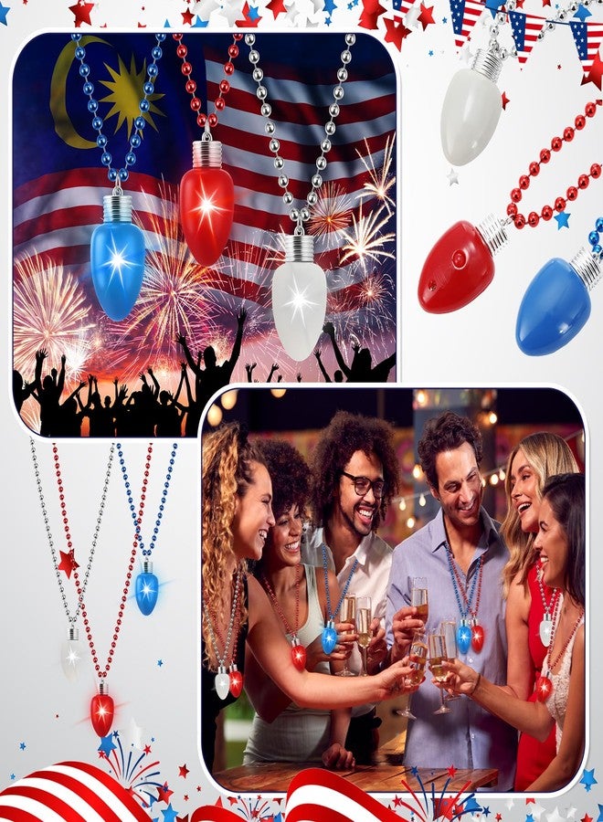 Ferreve 24 Pcs 4th of July Light up Beads Necklaces Bulk LED Patriotic Red White Blue Bulb Necklaces with 3 Light Modes Glow Accessories for Flag Day, Independence Day - Image 4