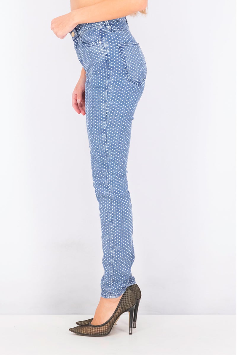 GUESS Women Skinny Fit Polka Dotted Stretchable Denim Jean, Blue - Image 3