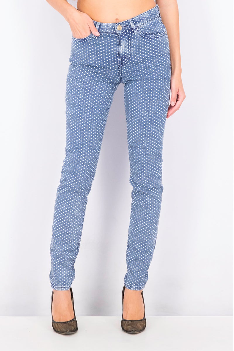 GUESS Women Skinny Fit Polka Dotted Stretchable Denim Jean, Blue - Image 1