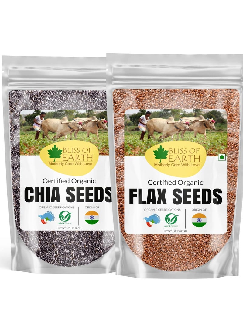 BLISS OF EARTH Chia & Flax Seeds Combo for Weight Loss, Plant-Based Seeds for Planting, High Protein Superfood Flax & Chia Seeds Fiber & Omega-3 Rich, Raw Seed for Tea, Smoothie & Baking – 1kg Each - Image 1