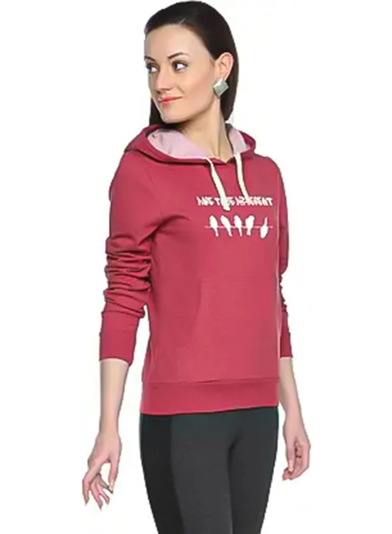 Campus Sutra Women's Rose Red To-Be-Different Print Pullover Hoodie
