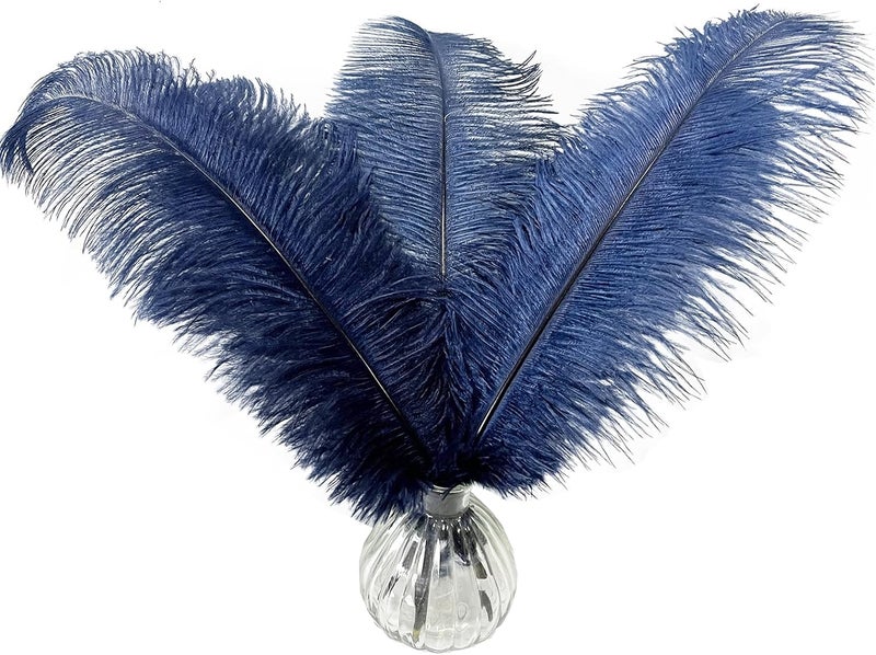 HAPPY FEATHER 16-18 inch Navy Blue Ostrich Feathers Craft for Wedding Party Centerpieces Home Decoration DIY Craft Pack of 10 - Image 2