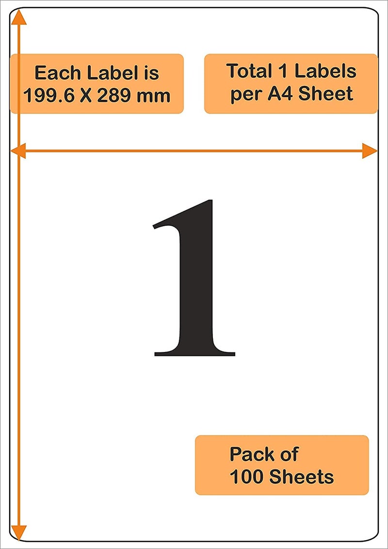 Oddy A4 Self Adhesive Paper Label Stickers for Laser & Inkjet Printers - 1 Labels per Sheet - Pack of 100 Sheets - for Shipping, Address, Folders, Industrial use - Image 2
