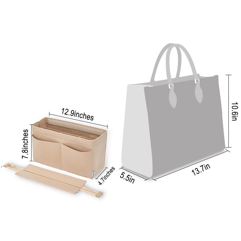 Vercord Felt Purse Organizer Insert Onthego 35 Handbag Tote Bag Organizer Bag in Bag with Removable Zipper - Image 3