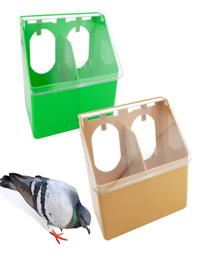 DQITJ 2 Pcs Pigeon Plastic Feeder, Dove Bird Food Feeding Hanging Box for Poultry Pigeon Parrot Budgie Parakeet Cage (Two Holes) - Image 1
