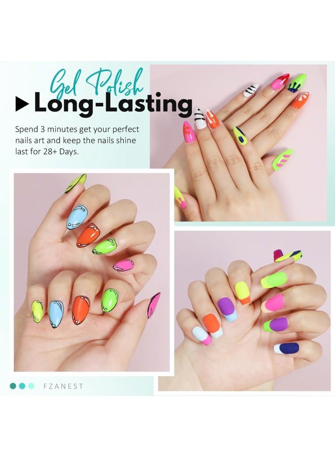 FZANEST Gel Nail Polish Set 6PCS Neon Yellow Green Hot Pink Blue Purple Gel Polish Kit - Image 3