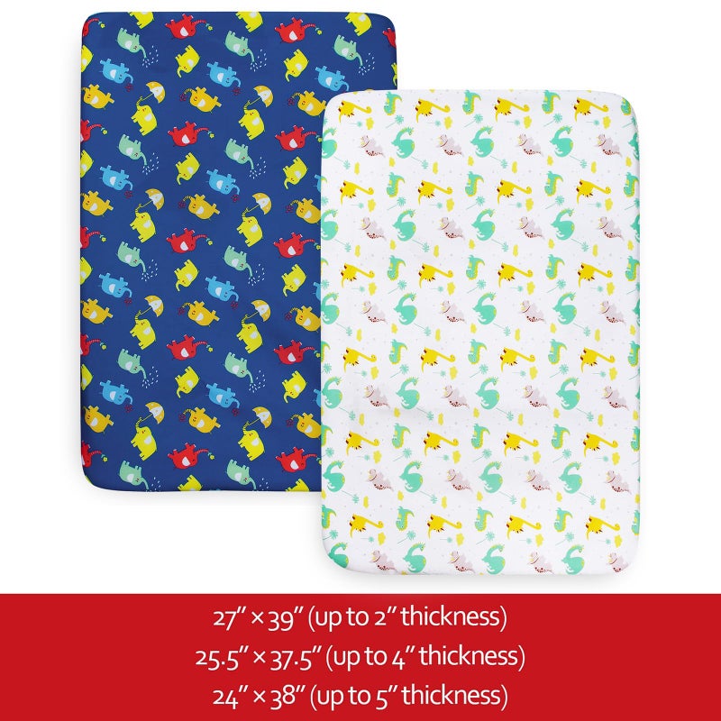 Moonsea Pack and Play Sheets Boys, 2 Pack Mini Crib Sheets, Stretchy Playard Fitted Sheet, Compatible with Graco Pack n Play, Soft and Breathable Material, Dinosaur & Elephant - Image 2