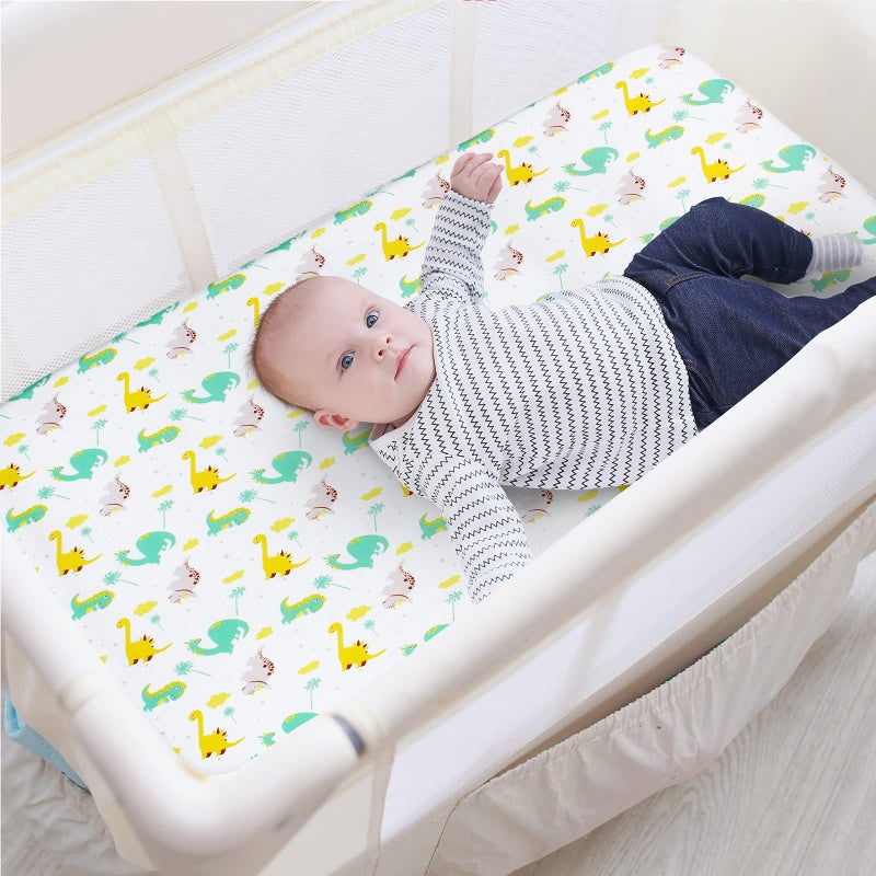 Moonsea Pack and Play Sheets Boys, 2 Pack Mini Crib Sheets, Stretchy Playard Fitted Sheet, Compatible with Graco Pack n Play, Soft and Breathable Material, Dinosaur & Elephant - Image 4