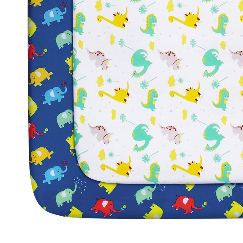 Moonsea Pack and Play Sheets Boys, 2 Pack Mini Crib Sheets, Stretchy Playard Fitted Sheet, Compatible with Graco Pack n Play, Soft and Breathable Material, Dinosaur & Elephant - Image 1