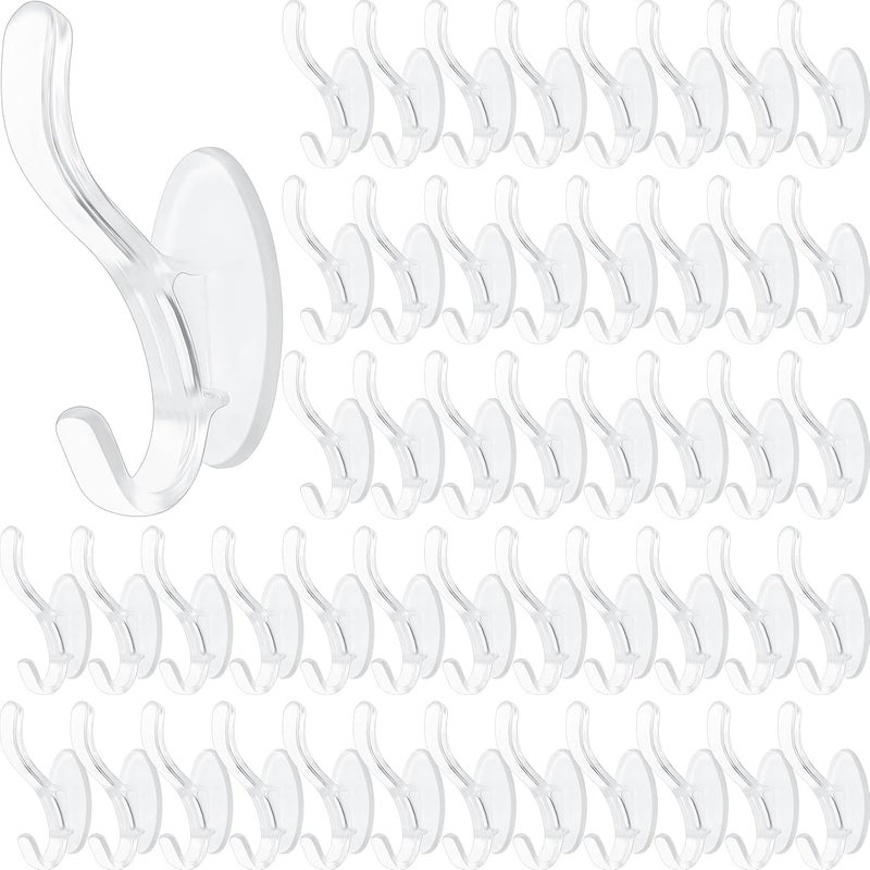 Queekay Plastic Adhesive Wall Hooks for Hanging Clear Heavy Duty Hooks Double Holder Hanger for Wall Bath Bedroom Kitchen Door48 Pieces - Image 1