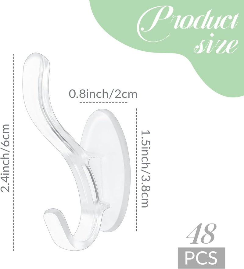 Queekay Plastic Adhesive Wall Hooks for Hanging Clear Heavy Duty Hooks Double Holder Hanger for Wall Bath Bedroom Kitchen Door48 Pieces - Image 2