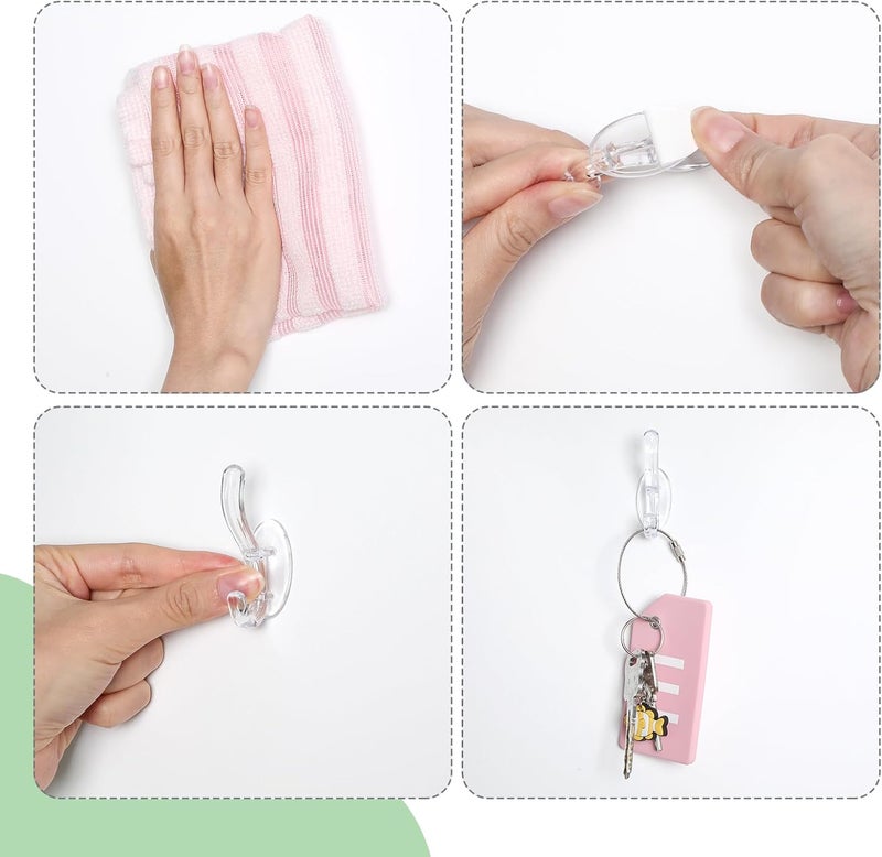 Queekay Plastic Adhesive Wall Hooks for Hanging Clear Heavy Duty Hooks Double Holder Hanger for Wall Bath Bedroom Kitchen Door48 Pieces - Image 3