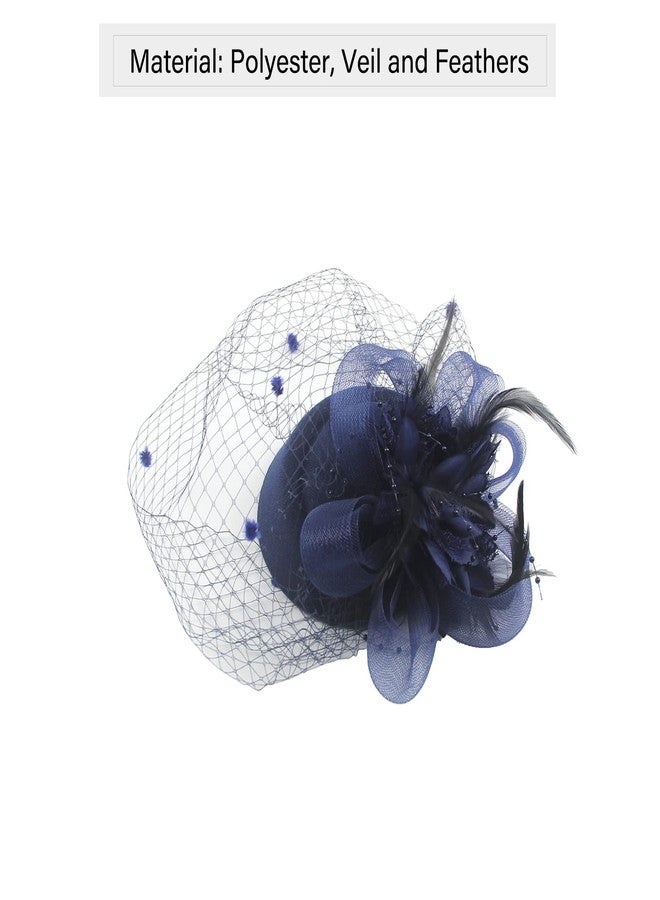 Cosfan Women's Fascinators Hat,Veil Feather Hair Clip,Vintage Flower Mesh Headband for Wedding Cocktail Tea Party Evening Party (Navy) - Image 4