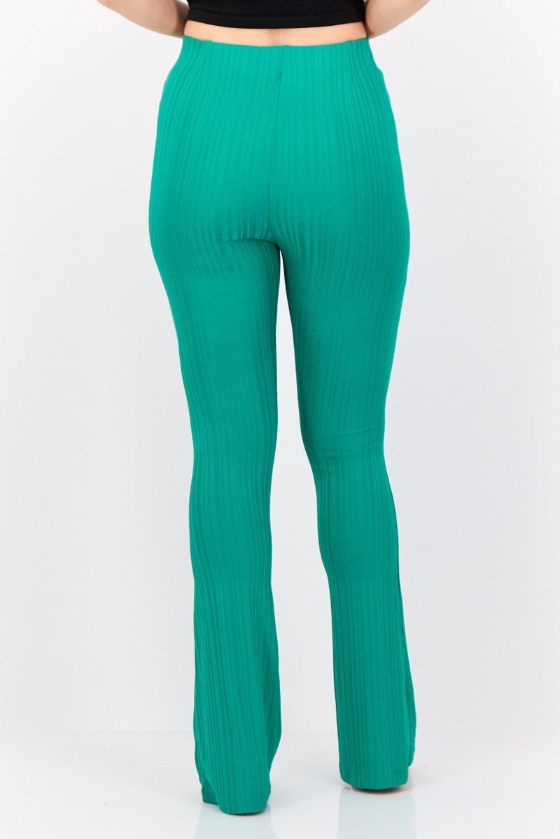 Reserved Women Regular Fit Textured Wide Leg Pants, Green - Image 3