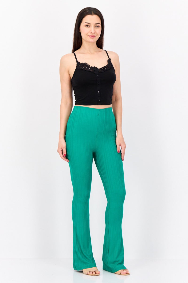 Reserved Women Regular Fit Textured Wide Leg Pants, Green - Image 4