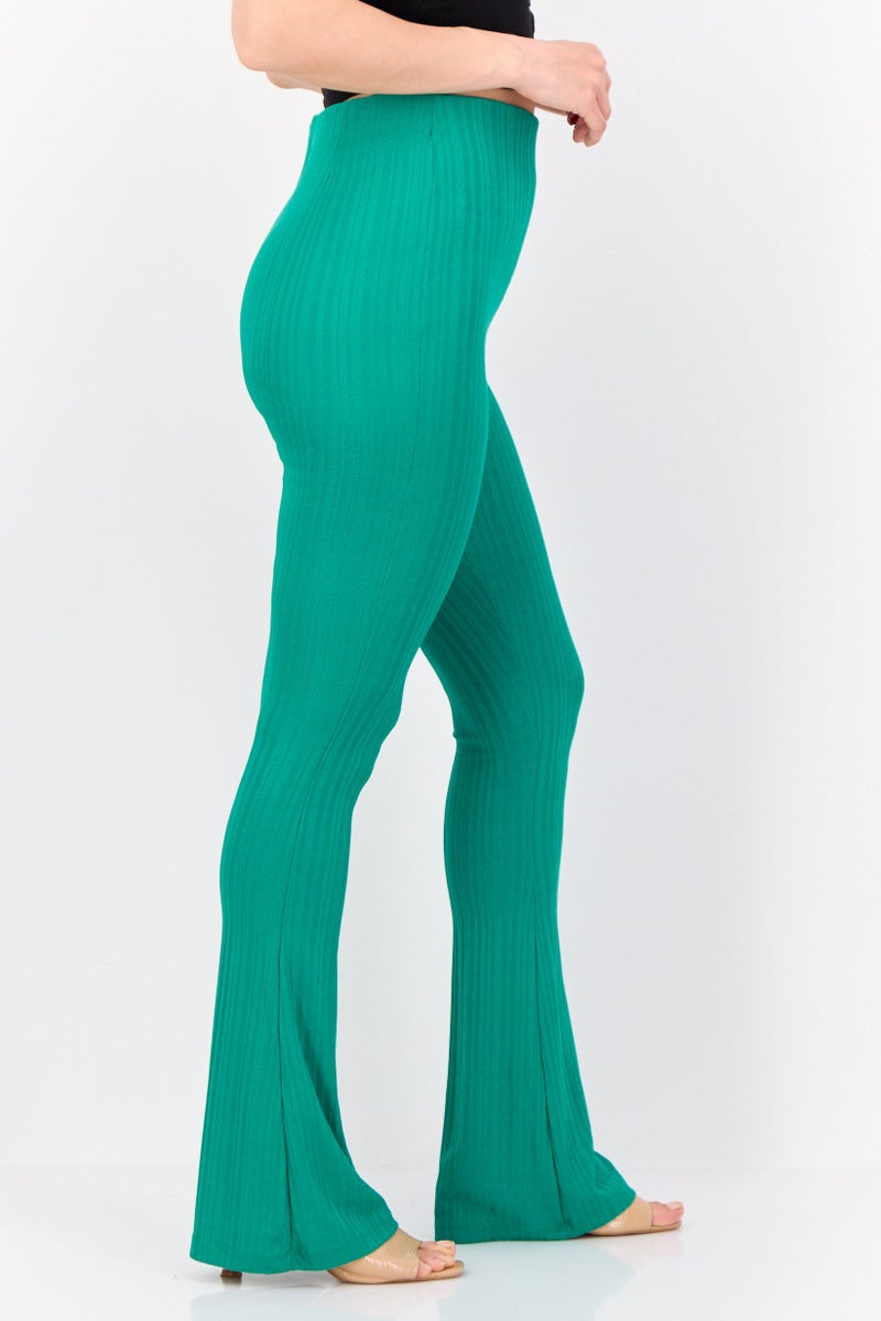 Reserved Women Regular Fit Textured Wide Leg Pants, Green - Image 2