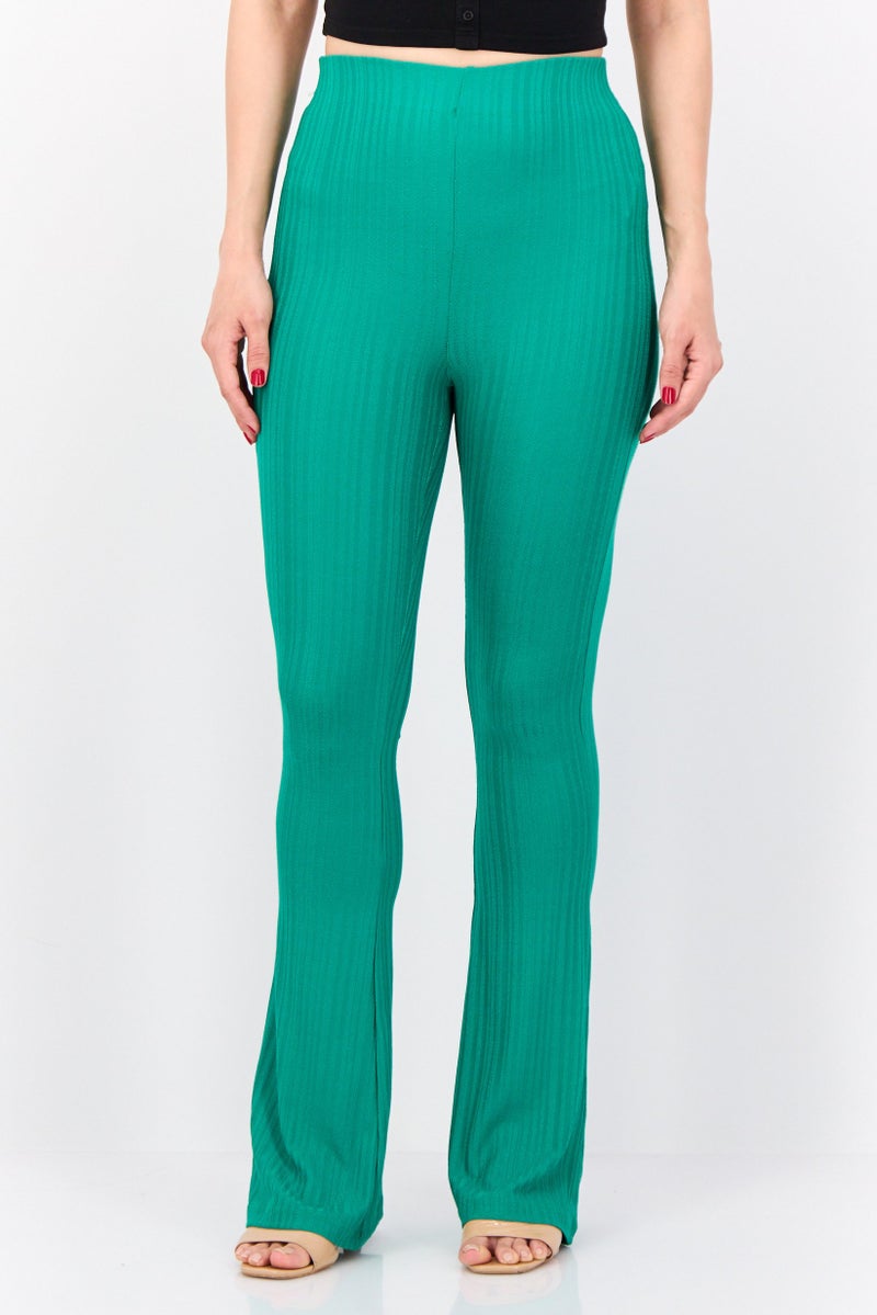Reserved Women Regular Fit Textured Wide Leg Pants, Green - Image 1