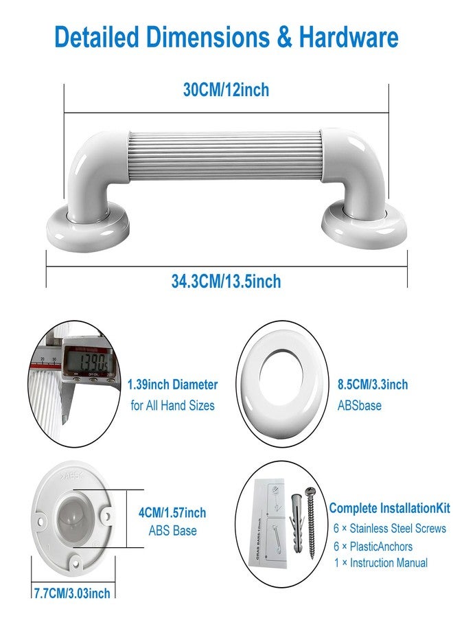 Yanzifly Shower Grab Bar for Wall: 12” ABS Safety Bars for Seniors, Wall Mount Bath tub Handles with Screws & Anchors, Bathroom Support Rails for Pregnant Women & Handicap Users, Toilet & Bathtub Assistance - Image 2