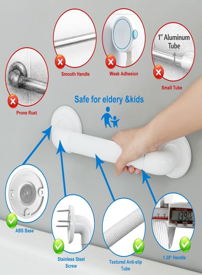 Yanzifly Shower Grab Bar for Wall: 12” ABS Safety Bars for Seniors, Wall Mount Bath tub Handles with Screws & Anchors, Bathroom Support Rails for Pregnant Women & Handicap Users, Toilet & Bathtub Assistance - Image 5
