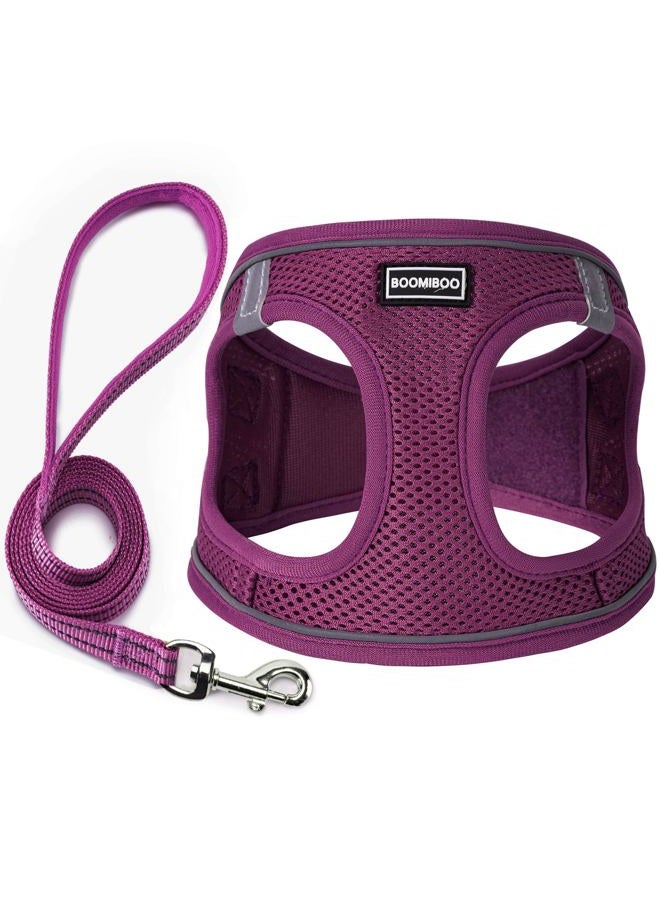 BOOMIBOO Dog Harness with Leash Set, No Pull Adjustable Reflective Step-in Puppy Pet Vest Harnesses for Small Medium Large Dogs and Cats,Cranberry XS - Image 1