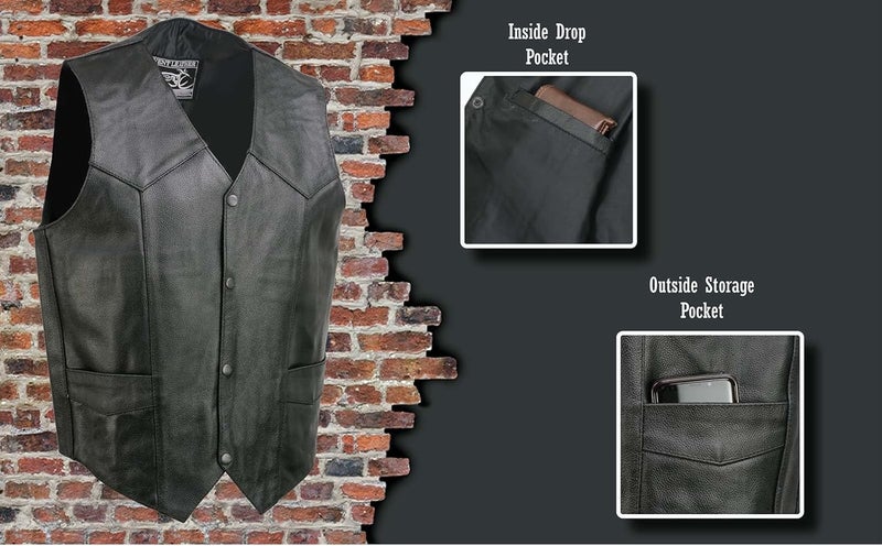 EVENT LEATHER EL5310 Black Motorcycle Leather Vest for Men - Riding Club Adult Motorcycle Vests - 7X-Large - Image 2