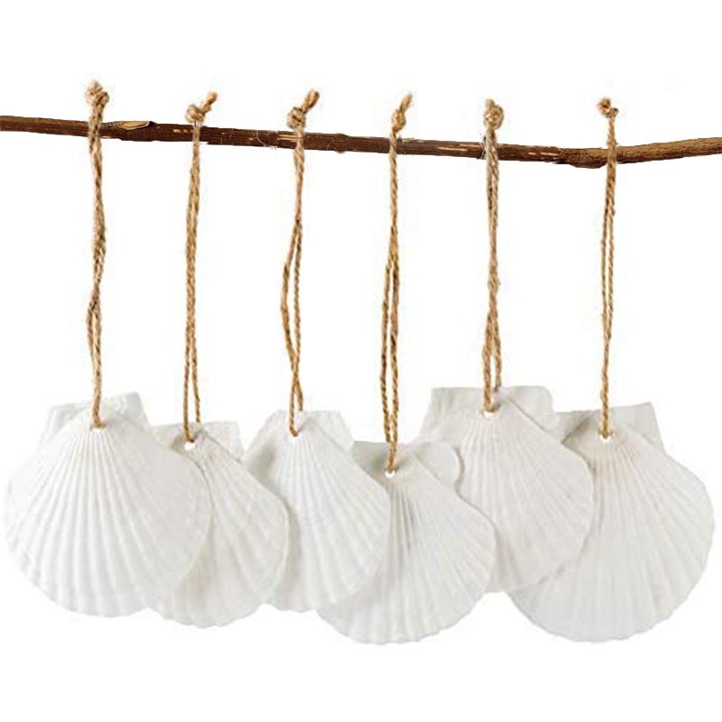 16PCS Natural Sea Shells 2.5""-3.5"" Perforation Scallop Shells with Rope for Christmas Tree Ornaments & DIY Hanging Home Deocration Craft Shells