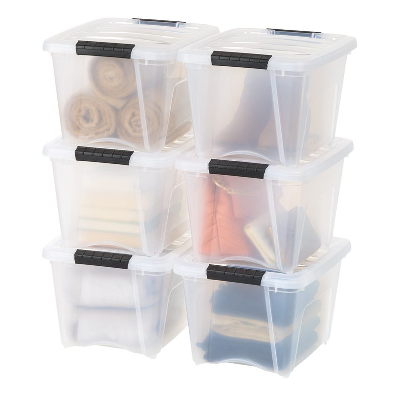 IRIS USA 19 Qt Stackable Plastic Storage Bins with Lids 6 Pack  BPAFree Made in USA  SeeThrough Organizing Solution Latches Durable Nestable Containers Secure Pull Handle  Clear