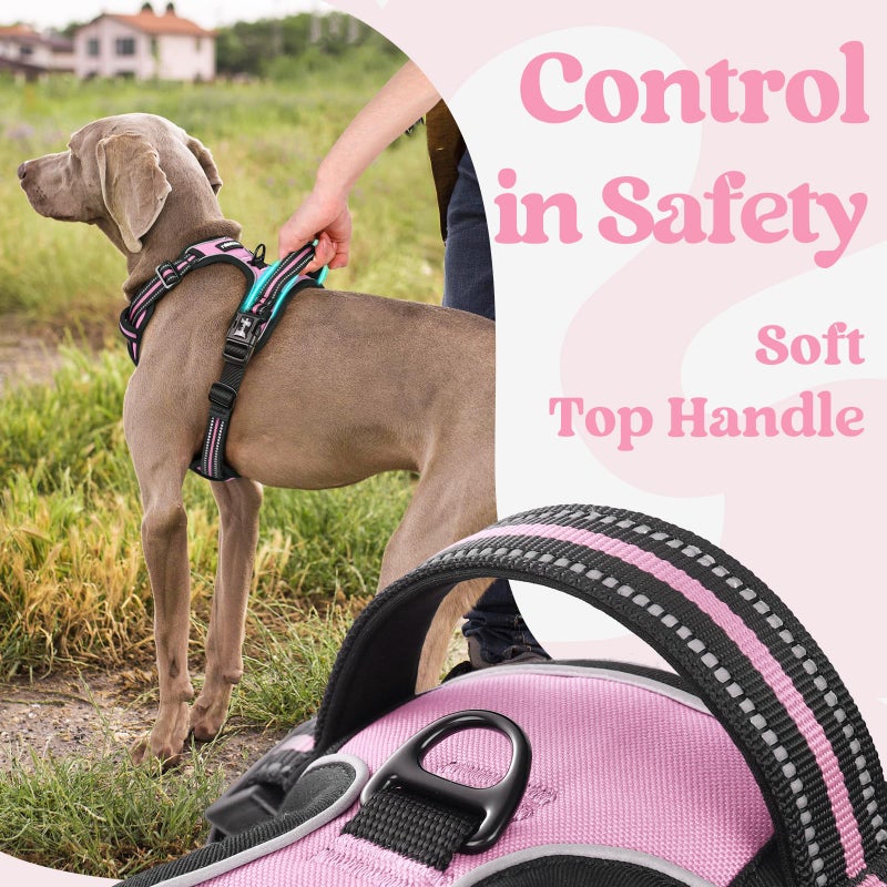 rabbitgoo Dog Harness Small Sized, No Pull Pet Harness with 3 Buckles, Adjustable Soft Padded Vest with Control Handle, Walking Reflective Pet Vest for Small Dogs, Pink, S - Image 5