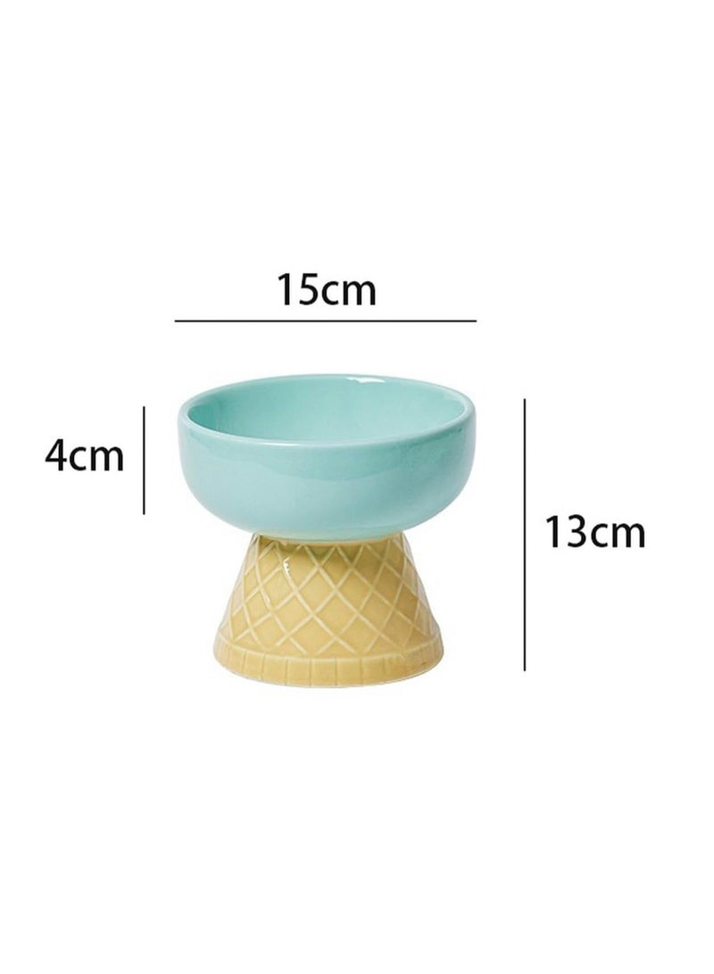 Ceramic Cat Bowl, Cervical Vertebra Protection, Drinking Water, Pet Supplies, Cute Slanted Mouth, Anti-Flip Dog Food Bowl - Green Flat Mouth - Image 2