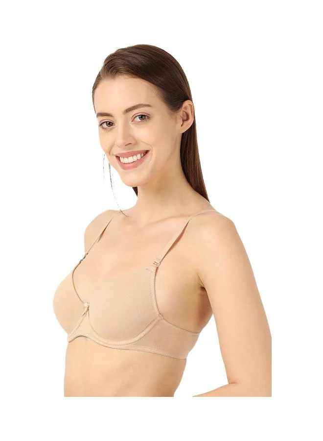 JOCKEY 1245 Women Under Wired Padded Super Combed Cotton Elastane Stretch Medium Coverage Multiway Styling T Shirt Bra with Detachable Straps Light Skin 38C