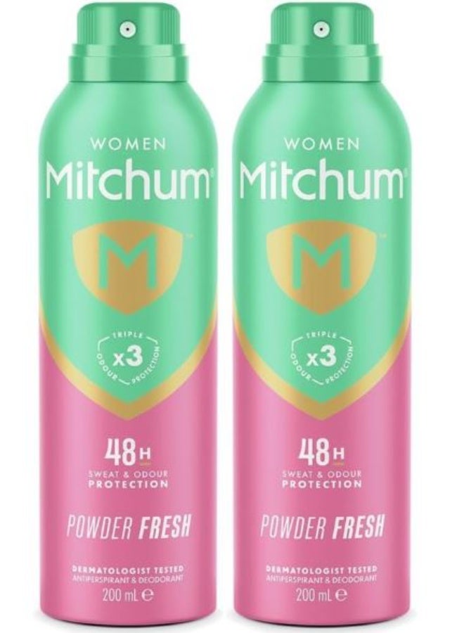 ميتشوم مزيل عرق بخاخ ومضاد للتعرق للنساء بحماية ثلاثية تدوم 48 ساعة، بودرة منعشة 200 مل قطعتان