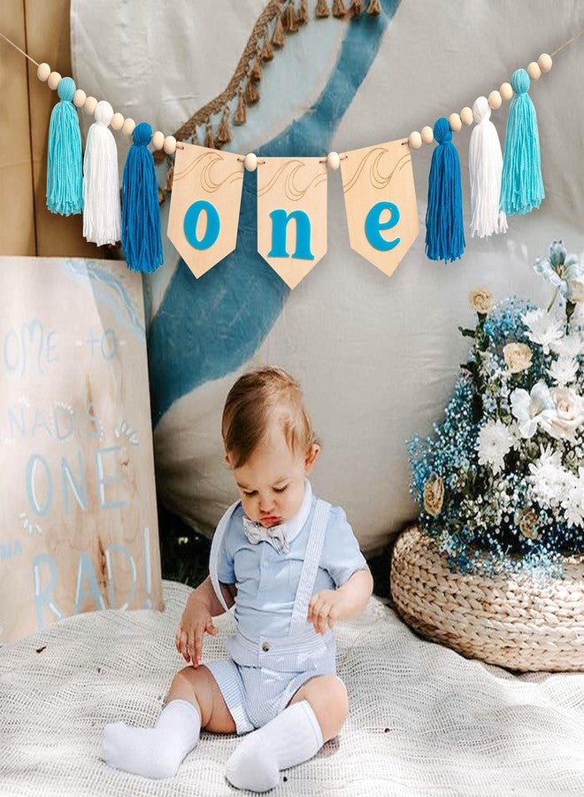 MUWEOL لافتة كرسي مرتفع خشبي من MUWEOL The Big One Tassel - ديكور حفلات عيد ميلاد Wood One بطابع الأمواج، لافتة كرسي مرتفع من شرابة الموجة - Image 3