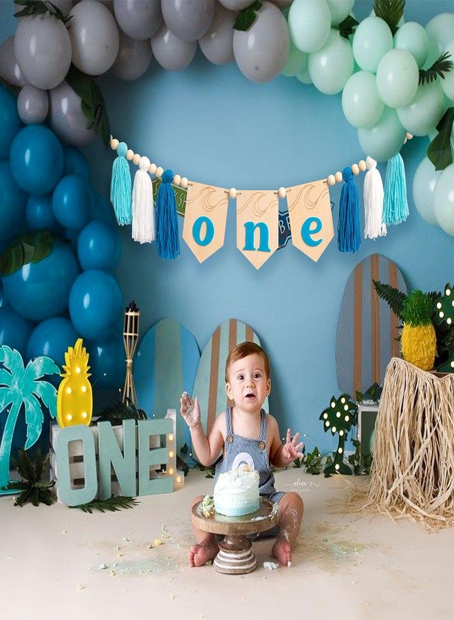 MUWEOL لافتة كرسي مرتفع خشبي من MUWEOL The Big One Tassel - ديكور حفلات عيد ميلاد Wood One بطابع الأمواج، لافتة كرسي مرتفع من شرابة الموجة - Image 4