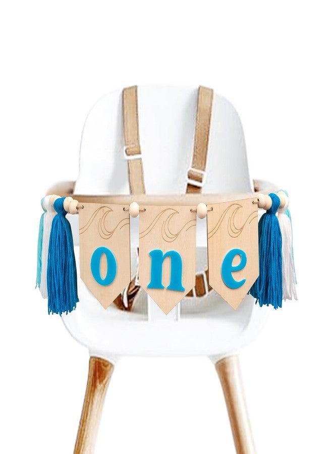 MUWEOL لافتة كرسي مرتفع خشبي من MUWEOL The Big One Tassel - ديكور حفلات عيد ميلاد Wood One بطابع الأمواج، لافتة كرسي مرتفع من شرابة الموجة - Image 1