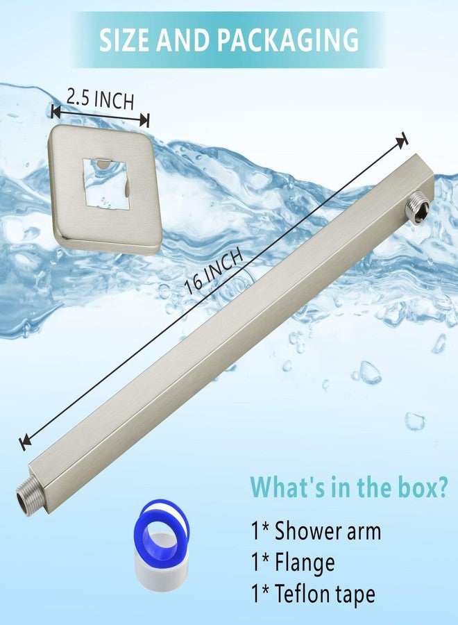 Nuodan Shower Arm with Flange, 16 Inches Wall Mount Square Straight Extension Arm, Replacement of Fixed Rain Shower Head Pipe, Brushed Nickel - Image 2