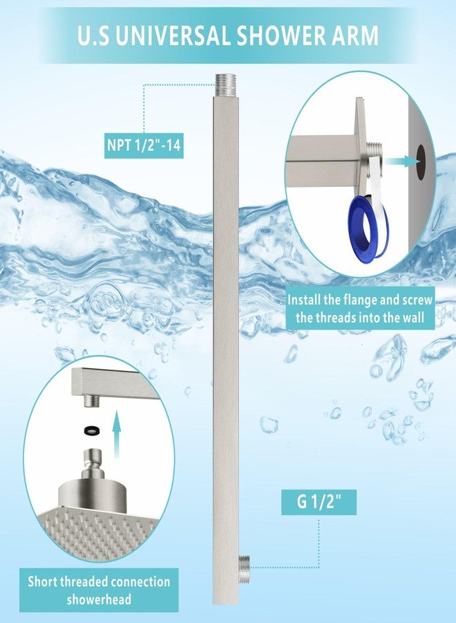 Nuodan Shower Arm with Flange, 16 Inches Wall Mount Square Straight Extension Arm, Replacement of Fixed Rain Shower Head Pipe, Brushed Nickel - Image 4