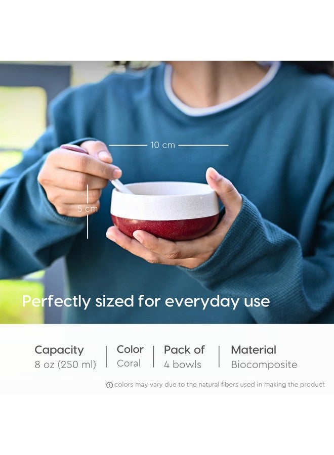 Eha Earth-Friendly Soup Bowls with Spoons | 250 ml | Made with Rice Husk Biocomposite | Microwave Safe Bowls for Kitchen | Serving Bowl Set of 4 | Coral - Image 2