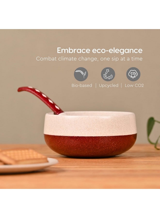 Eha Earth-Friendly Soup Bowls with Spoons | 250 ml | Made with Rice Husk Biocomposite | Microwave Safe Bowls for Kitchen | Serving Bowl Set of 4 | Coral - Image 3