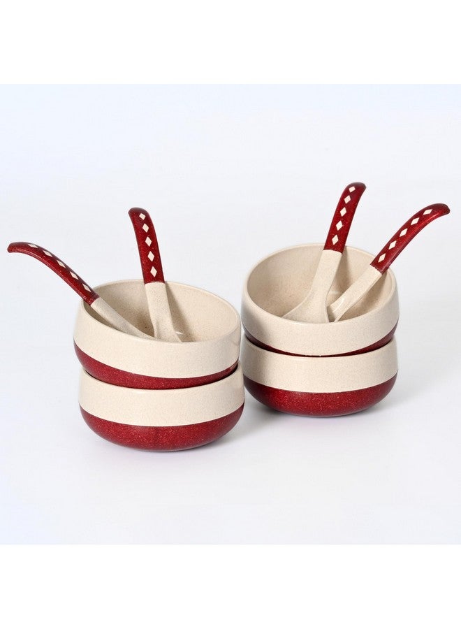 Eha Earth-Friendly Soup Bowls with Spoons | 250 ml | Made with Rice Husk Biocomposite | Microwave Safe Bowls for Kitchen | Serving Bowl Set of 4 | Coral - Image 1