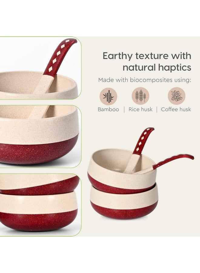 Eha Earth-Friendly Soup Bowls with Spoons | 250 ml | Made with Rice Husk Biocomposite | Microwave Safe Bowls for Kitchen | Serving Bowl Set of 4 | Coral - Image 5