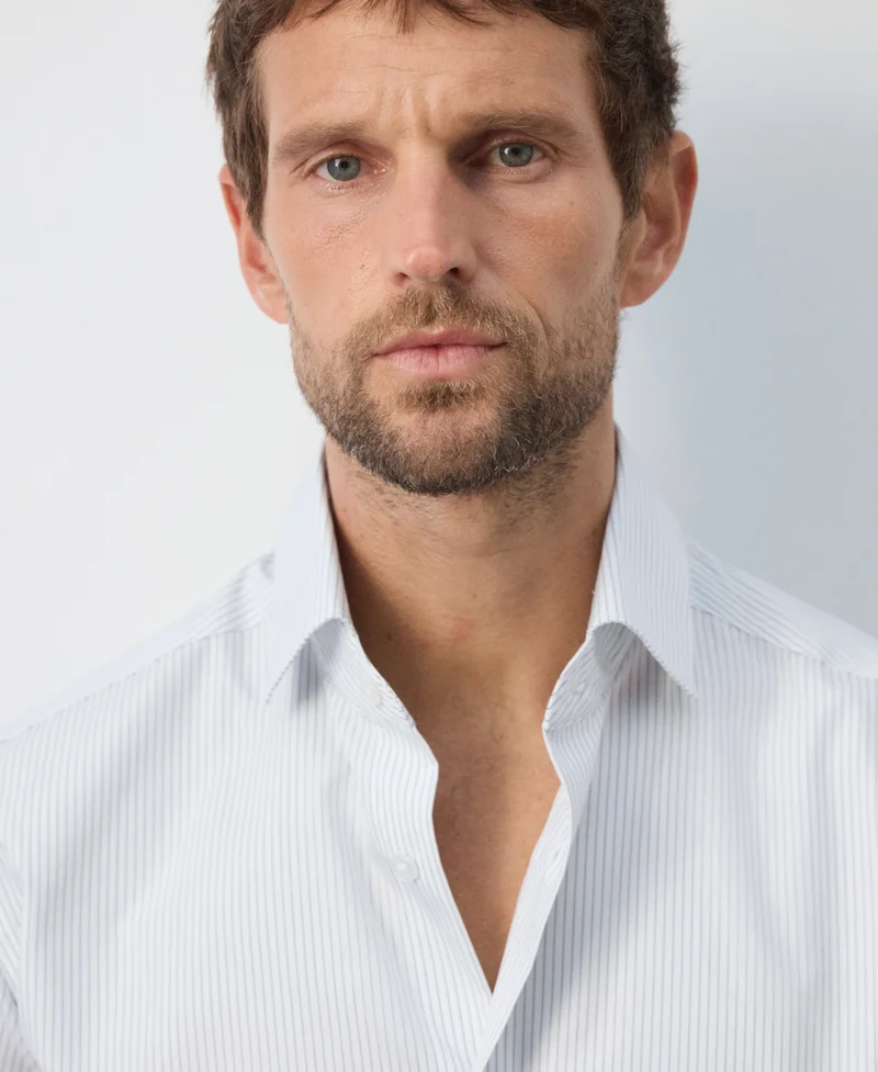Mango Man  100% cotton slim-fit striped shirt for Men | Best Price UAE