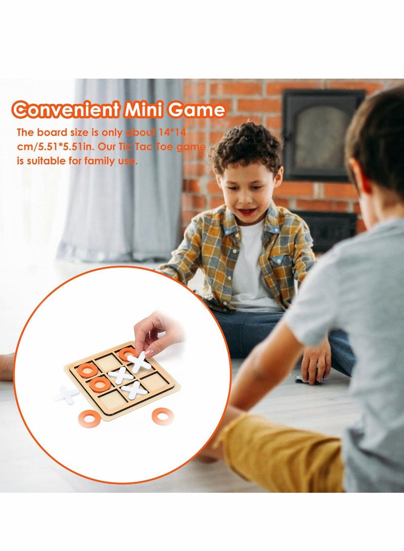 Tic-Tac-Toe Game Toy, Classic Wooden Checkerboard Educational Family Game Toys Set, Portable Casual Tabletop Game for Adults and Kids, Party Classroom Games (White and Orange) - Image 3