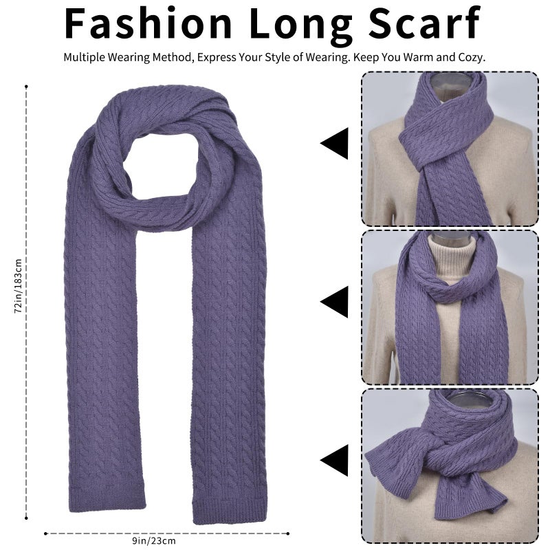 FENELY Womens Winter Beanie Hat Scarf and Gloves Set Girls Cable Beanies with Pompom Knitted Scarf Touch Screen Gloves Sets Ladies Purple Knit Thick Warm Soft Fleece Lined Thermal Cap - Image 5