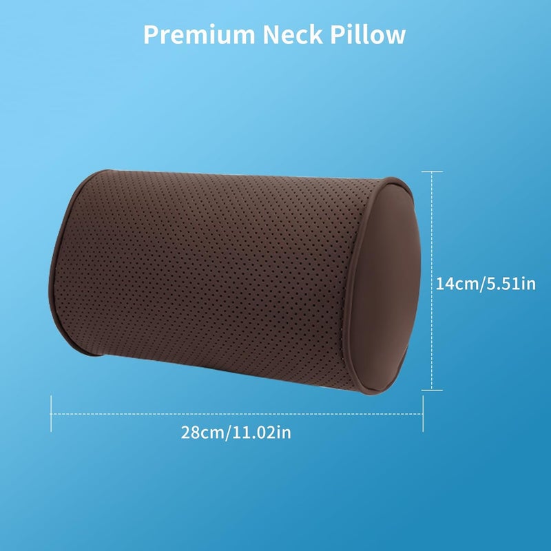 Dapucarin Car Headrest Pillow for Driving - Luxury Leather 100% Memory Foam, Ergonomic Neck Support - Universal Fit, Brown, 2 Pack - Image 5
