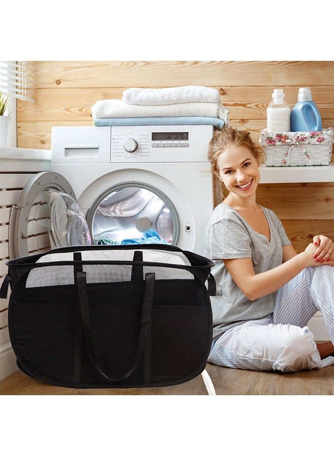 Collapsible Laundry Bag with Zippered, Foldable Tear Proof Mesh Pop Up Hamper with Reinforced Carry Handles Easy to Carry for Laundry, Bathroom, Dorm or Travel - Image 1