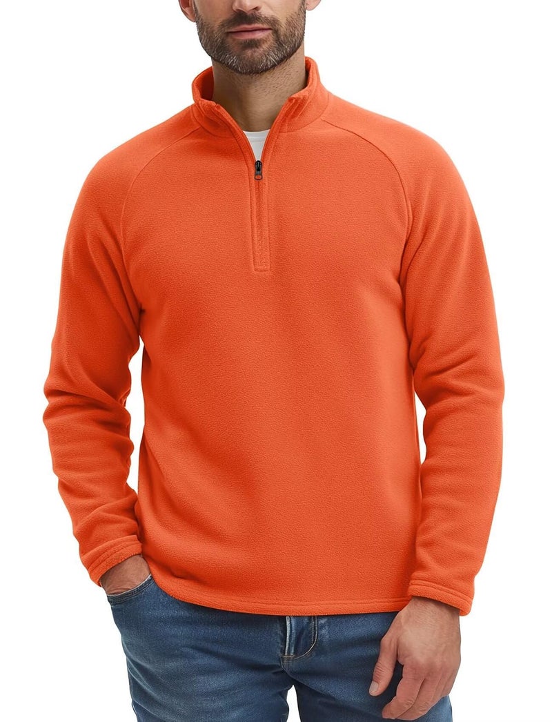 Zengjo Mens Quarter Zip Fleece Pullover Lightweight(Orange,M) - Image 1