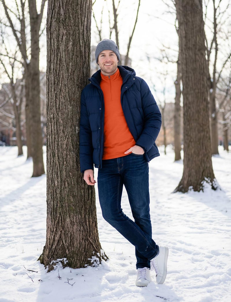 Zengjo Mens Quarter Zip Fleece Pullover Lightweight(Orange,M) - Image 4