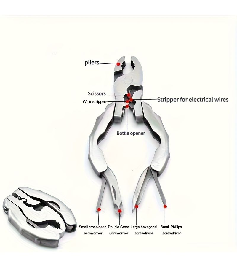 9 In 1 Multifunctional Stainless Steel Pliers Set With Screwdriver And Wrench - Image 3